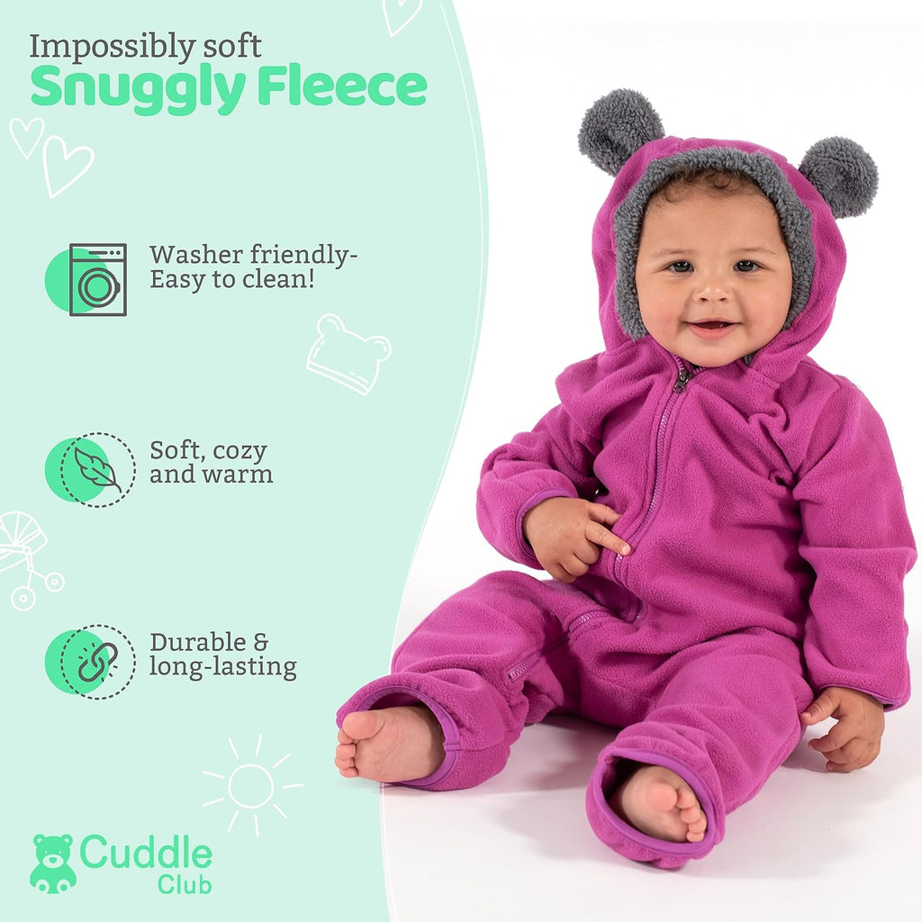 Fleece Baby Bunting Bodysuit with Hood, Convertible Mittens & Booties, Car Seat Friendly, Soft & Warm, Easy Zip
