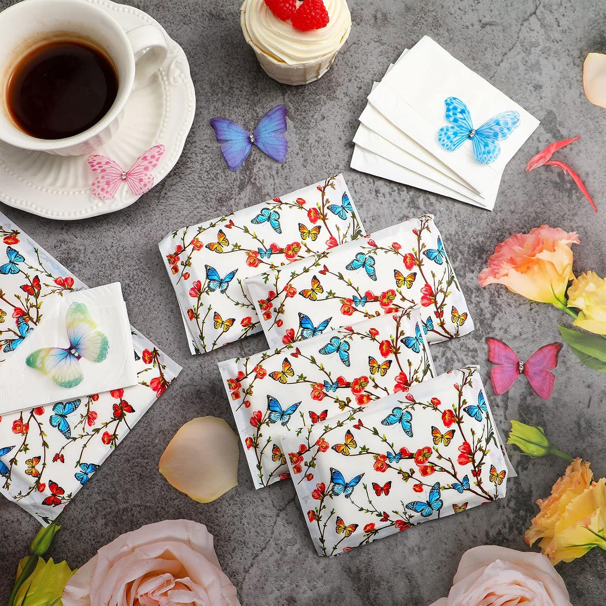 50 Pack Travel Tissue Packets Facial Paper Napkins, Butterfly
