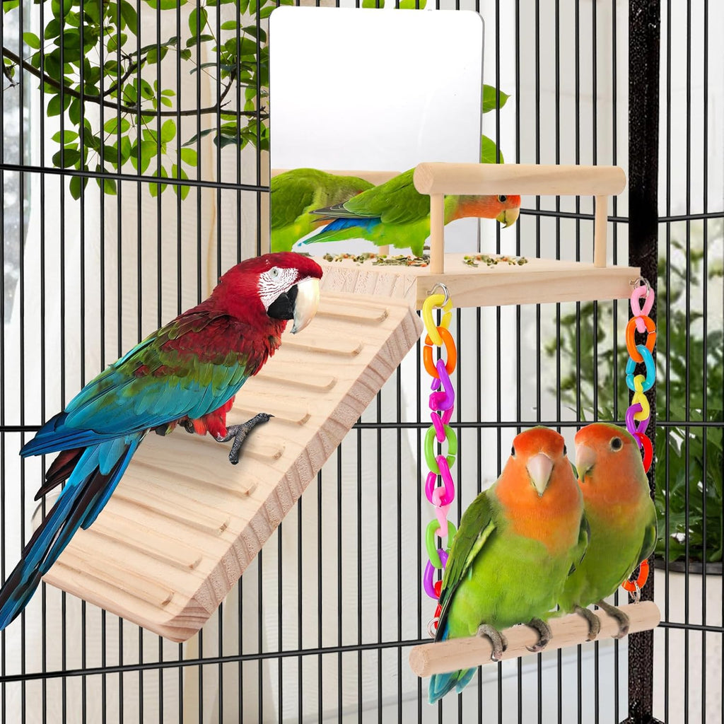 Bird Perch Platform Bird Toys with Bird Mirror Climbing Ladder Swing, Parakeet Cage Accessories - for Cockatiels