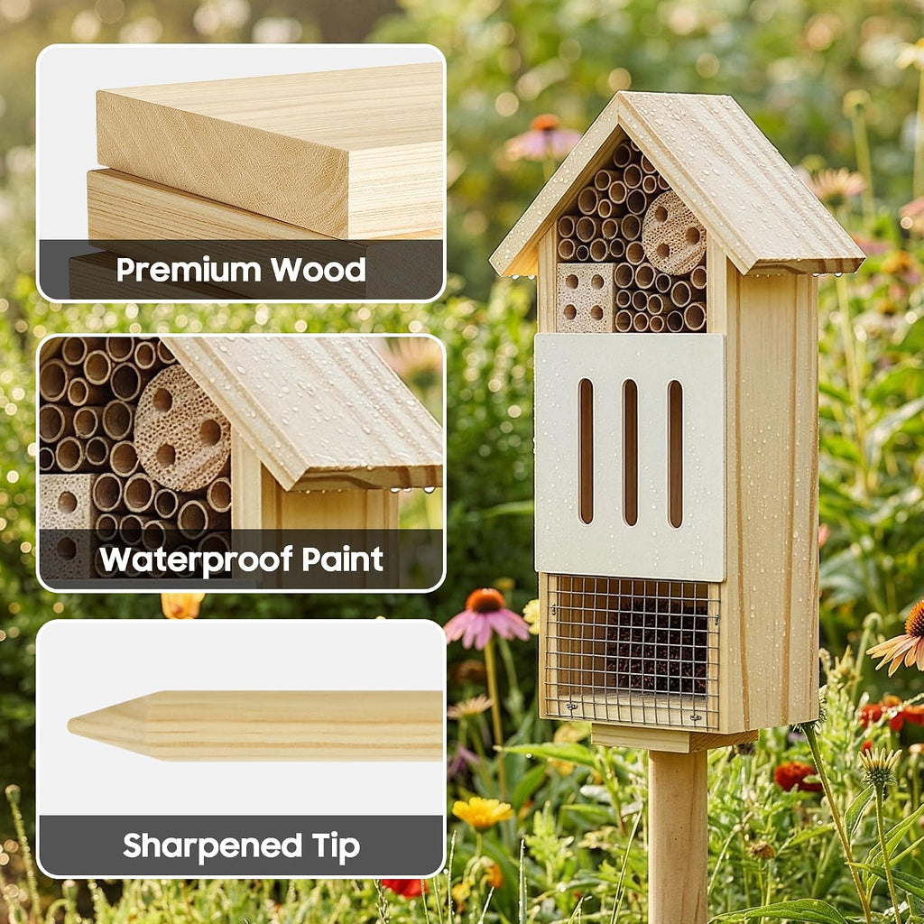 Bee House Bug Hotel & Butterfly House with Stake,Ladybug Hotel