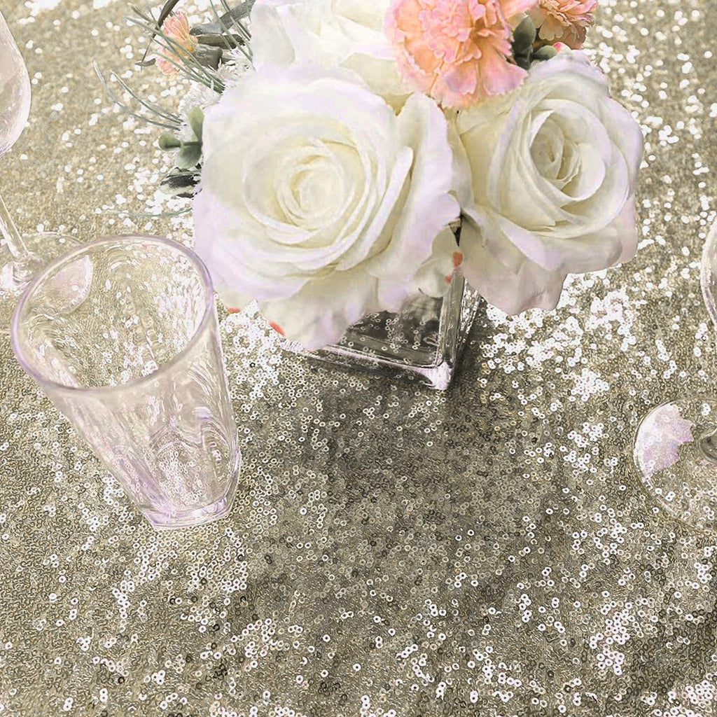132 Inch Round Champagne Sequin Tablecloth