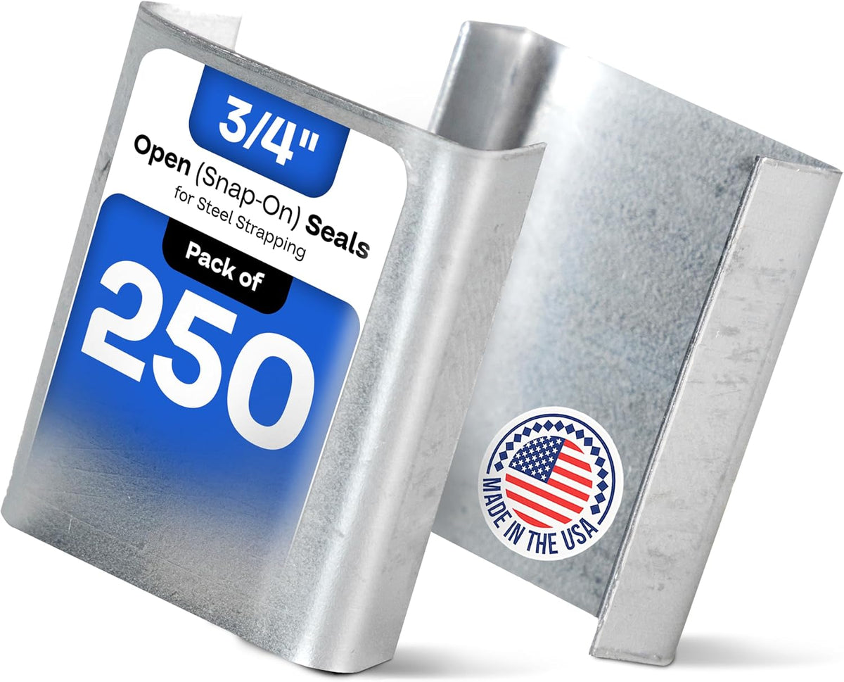3/4" Open (Snap-On) Seals for Steel Strapping, Pack of 250