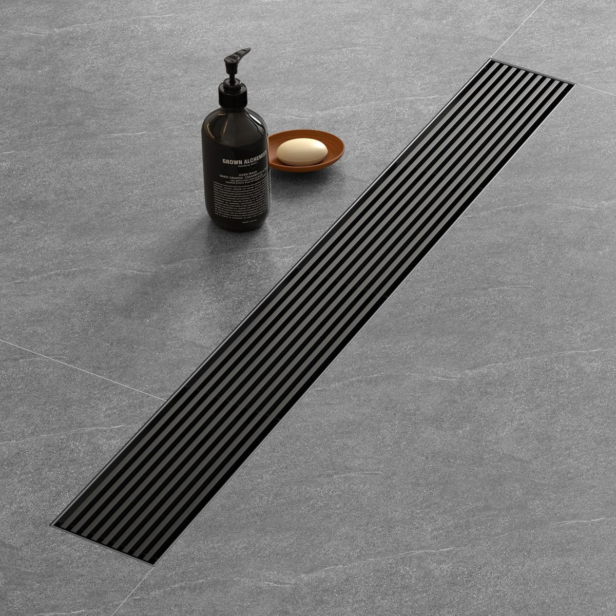 32 Inch Linear Shower Drain with Wedge Wire Grate, Matte Black
