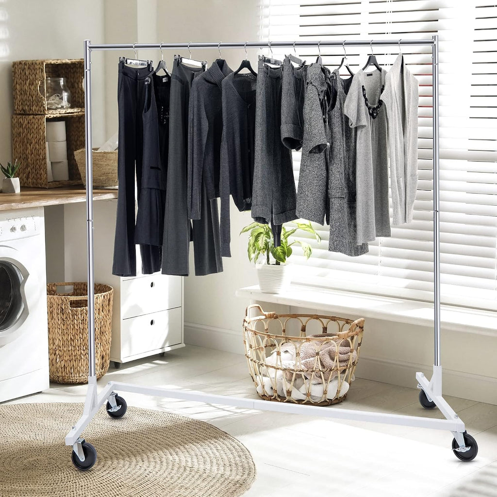 Heavy Duty Clothes Rack Z Base Commercial Grade Garment Rack on Wheels Rolling Clothes Hanging Organizer, All Steel