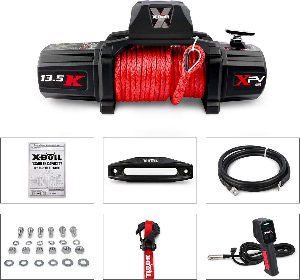 Winch-13500 lb. Load Capacity Electric Winch Kit 12V Synthetic Rope,Waterproof IP67 Electric Winch with Hawse