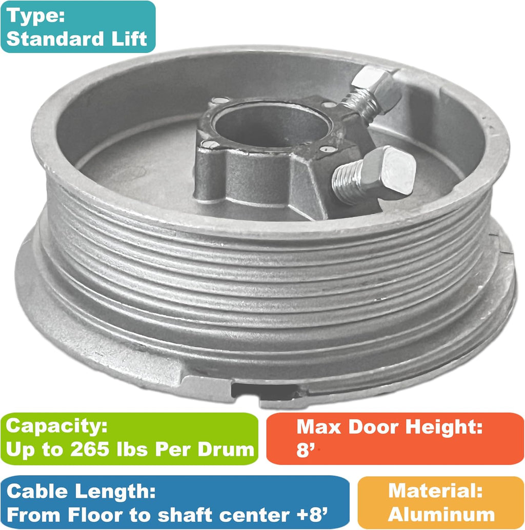 3-Pieces Bundle - Standard Lift Drums / 9.5ft Long Cables/Non-Slip Torsion Spring Winding Bar