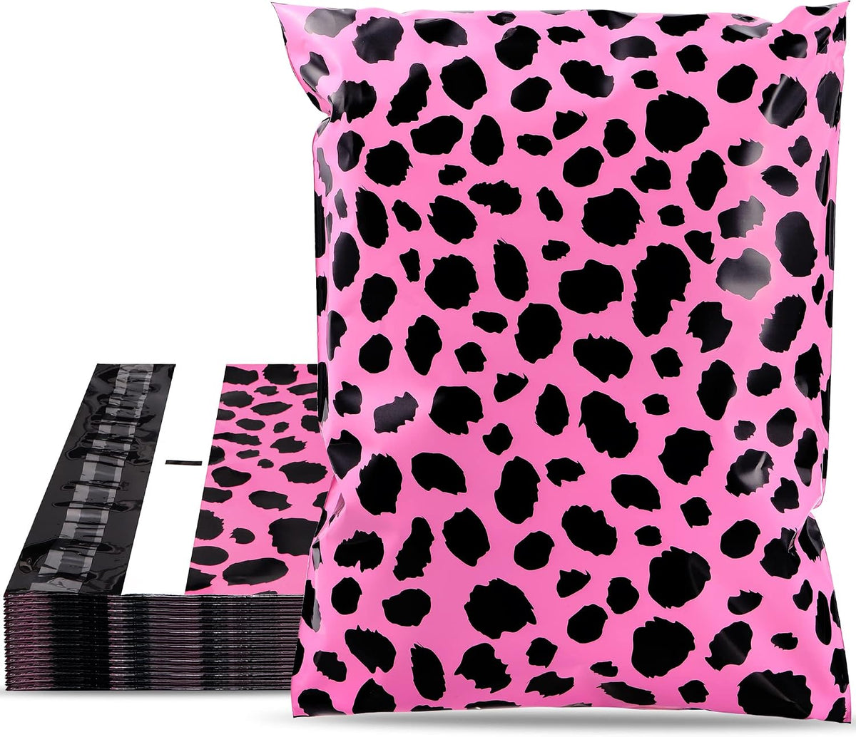 10x13 Inch Poly Mailers, Pink Leopard, 100 Pack Self Sealing