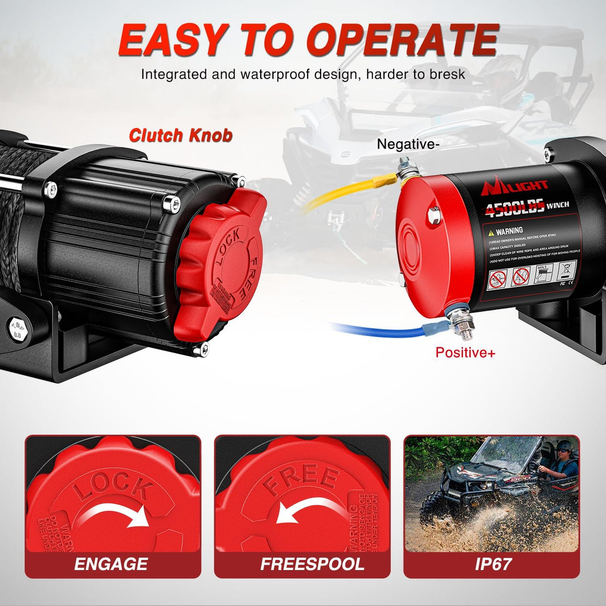 ATV UTV Electric Winch 12V 4500 lb w Synthetic Rope Remote Control