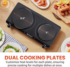 Double Cast Iron Burner, 1500W Hot Plate, Adjustable Temp