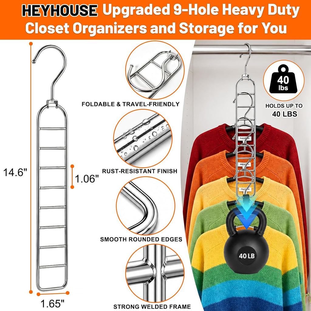 36-Hole Heavy Duty Space Saving Hangers for Closet Organizers and Storage | 4 Pack Cascading Hanger for