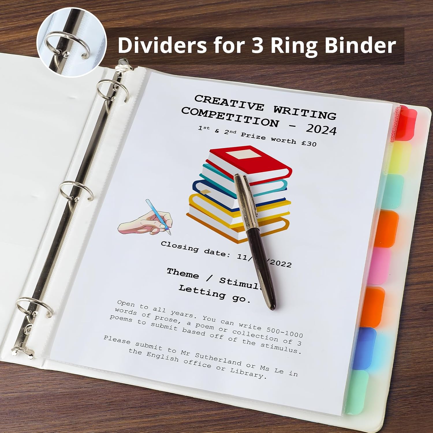 Binder Dividers with Tabs, 8 Tab Clear Sheet Protectors for 3 Ring Binder, White Dividers for 3 Ring Binder Page