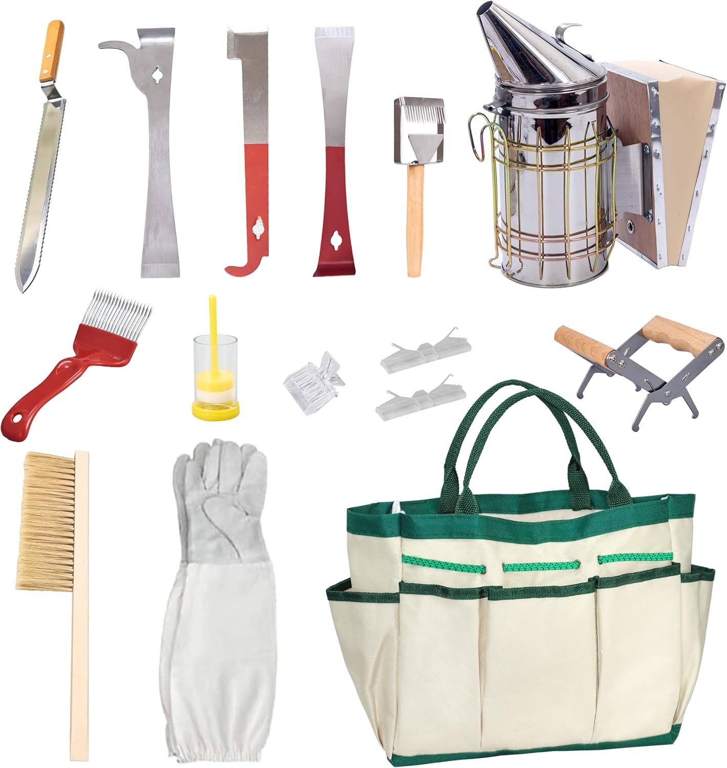 14 Pcs Beekeeping Tools Starter Kit, Bee Keeping Supplies-All Bee Hive Tools Kit with Organizer Tote and Beekeeping