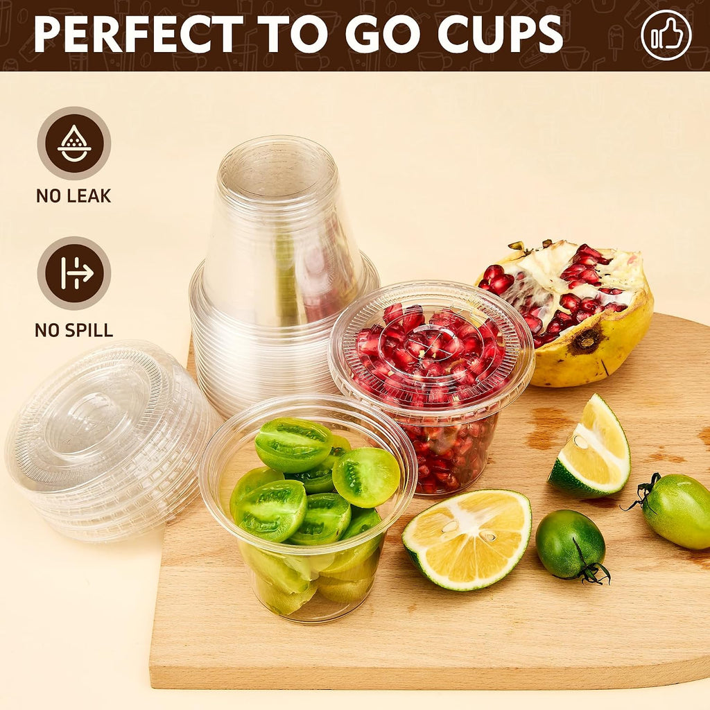 9 oz 50 Pack Clear Plastic Cups with Flat Lids, Disposable Cups With Straw Slot Lids for Cold Drinks