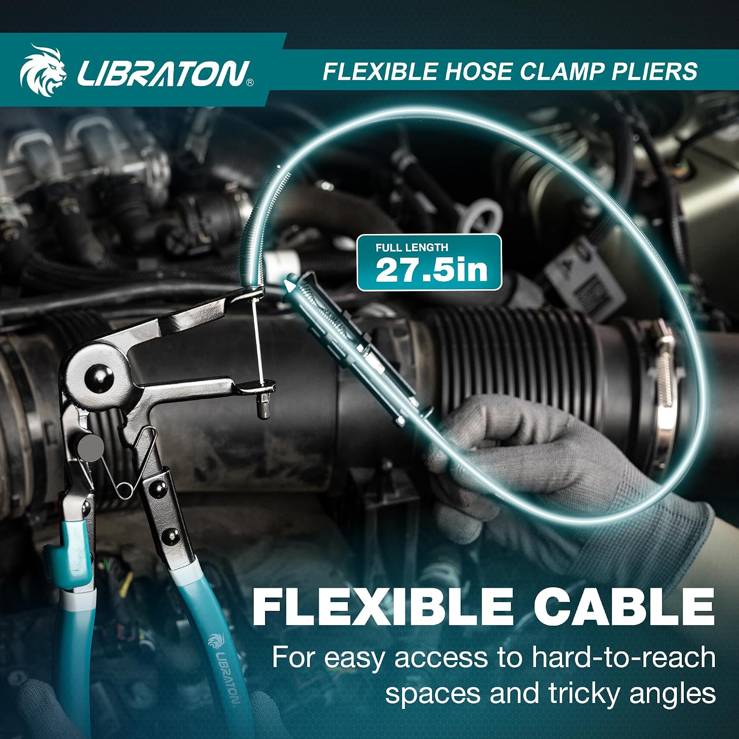 Flexible Hose Clamp Pliers, 27.5" Radiator Hose Clamp Pliers | 8-50mm Adjustable Ratcheting Spring Clamp Removal