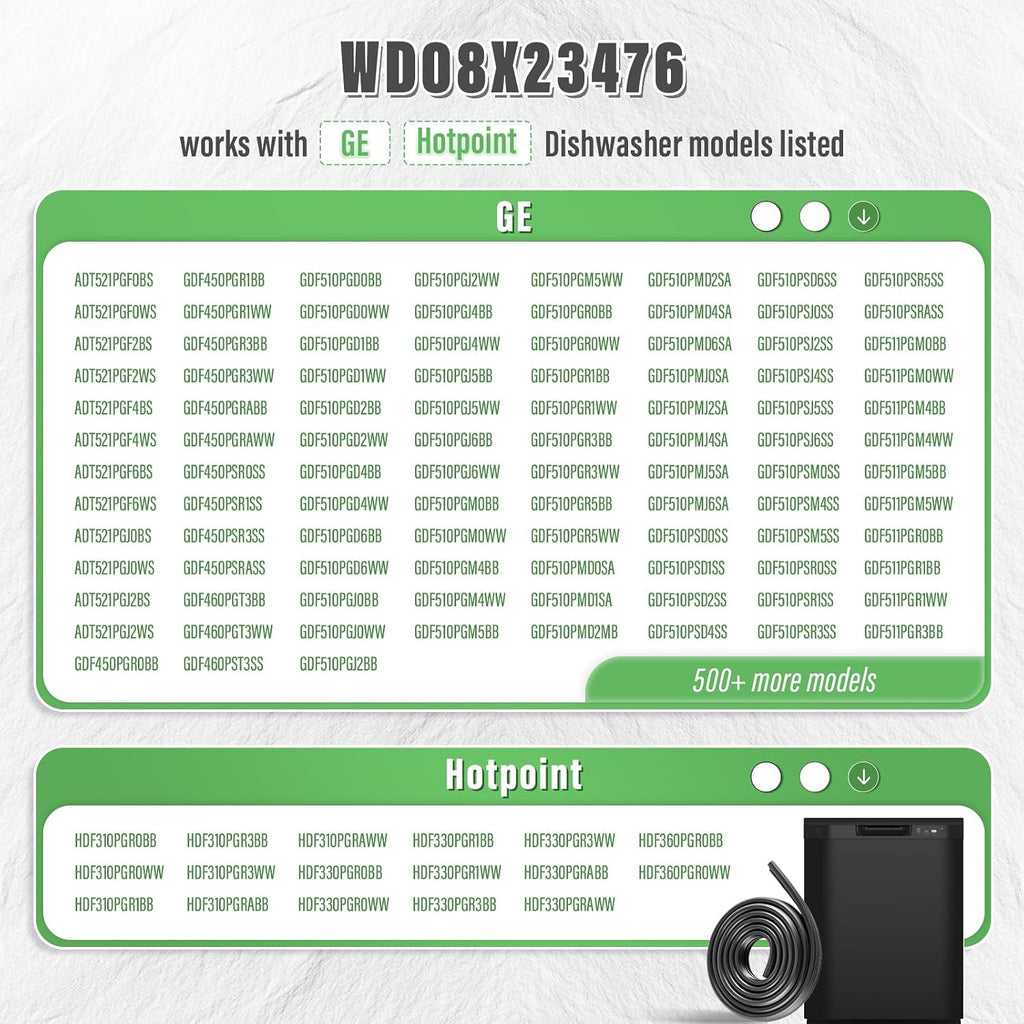 WD08X23476 WD08X20674 Dishwasher Door Gasket Seal Compatible with GE and Hotpoint Dishwasher, Replacement Part WD08X10088 WD08X22094 WD08X23476-40PK 4466530 AP6041569 PS11774412 EAP11774412 PD00040002