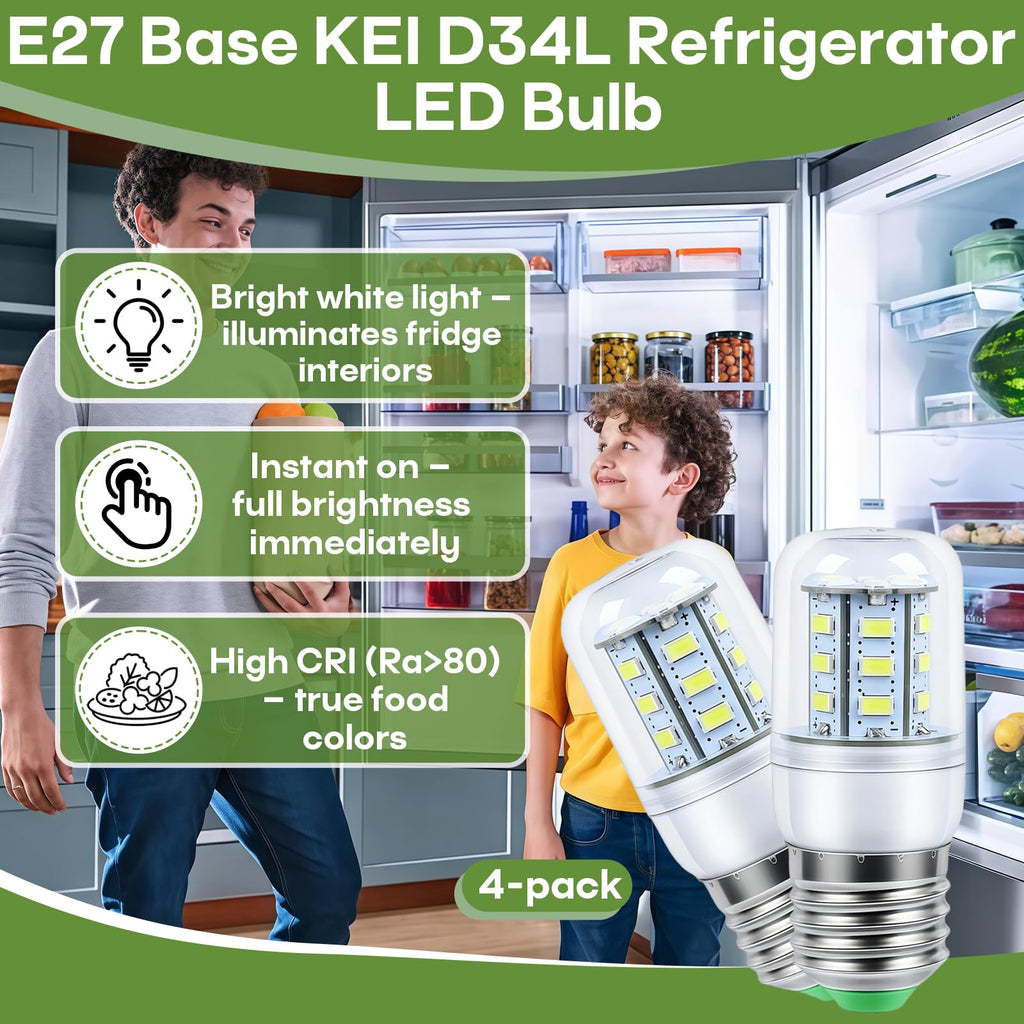 4 Pcs E27 KEI D34L Refrigerator Light Bulb, Compatible with Frigidaire