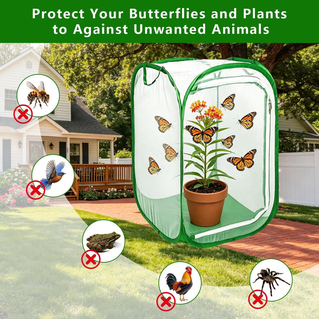 Butterfly House Habitat Insect Cage Clear See Through Pop-up Collapsible Butterfly Enclosure-Medium 15.8"x15.8"x23.6"