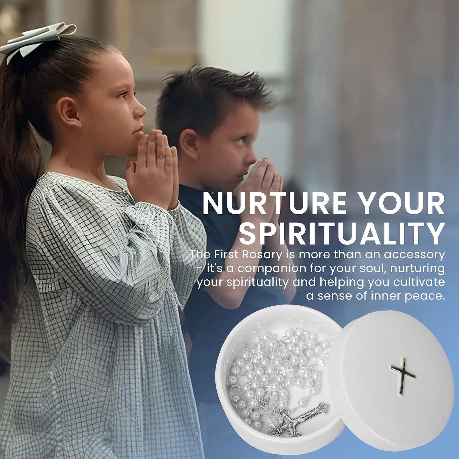 Baptism Gifts for Boys and Girls – White Rosary with Ceramic Keepsake Box and Card