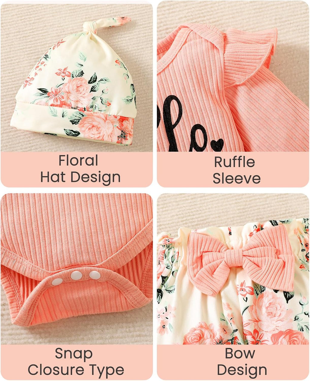 Newborn Infant Baby Girl Clothes Outfits Rib Romper Floral Pants with Headband Winter Clothing Set