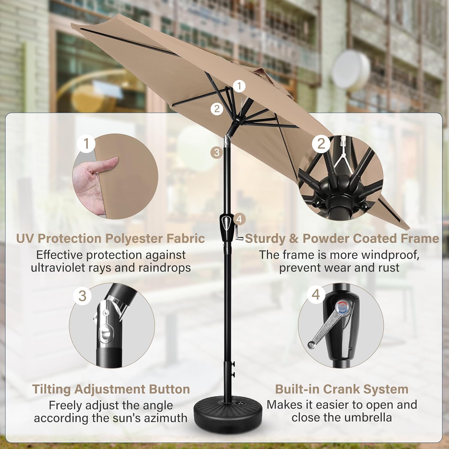 9' Patio Umbrella Outdoor Table Market Yard Umbrella with Push Button Tilt/Crank