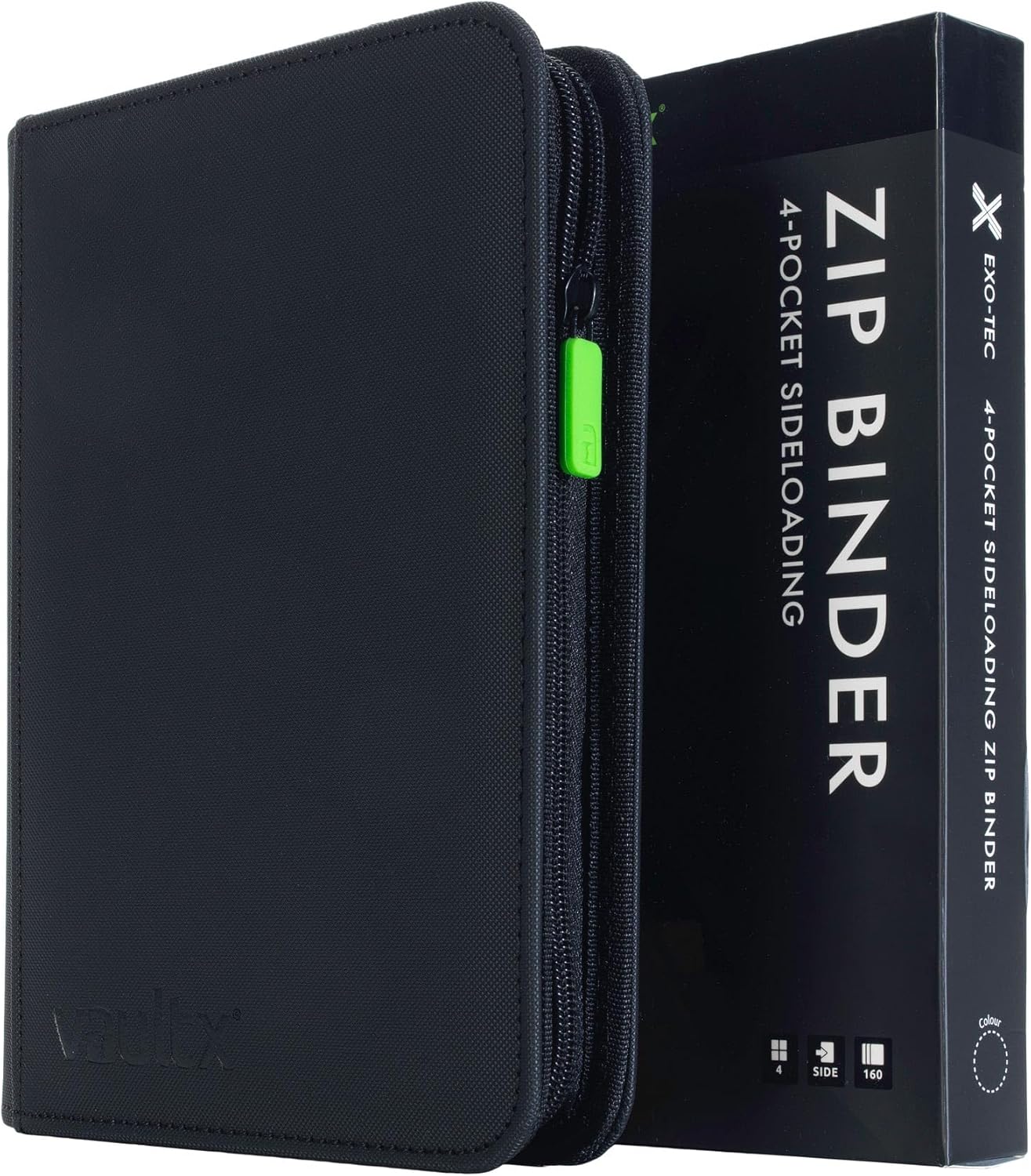 4 Pocket Zip Trading Card Binder 160 Cards Exo-Tec (Black) | Holds 160 standard-size TCG cards in 20 side-loading