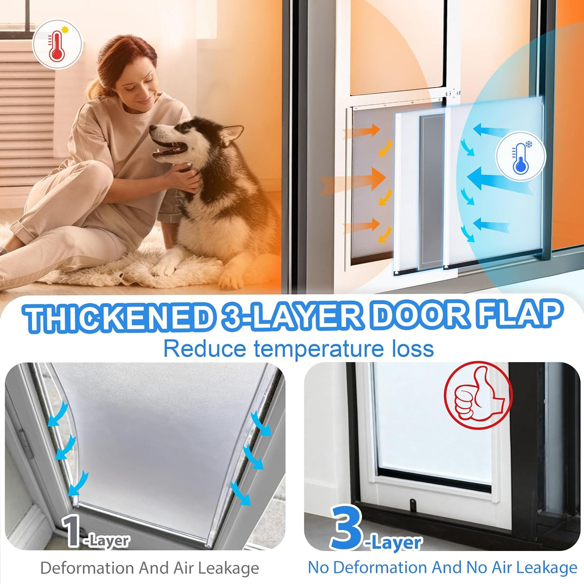 【Weatherproof Thicken】 Dog Door for Sliding Glass Door,Anti Deform,3‑Layer Reinforced Insulated Door Flap,Dual