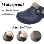 Fur Lined Clogs Fuzzy Slippers for Women and Men, Navy,4-5W/3-4M