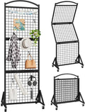 Foldable Grid Wall Panel 1.9' x 5.6' FT, Movable Gridwall Display Rack, Wire Grid Rack on Wheels, Retail Display