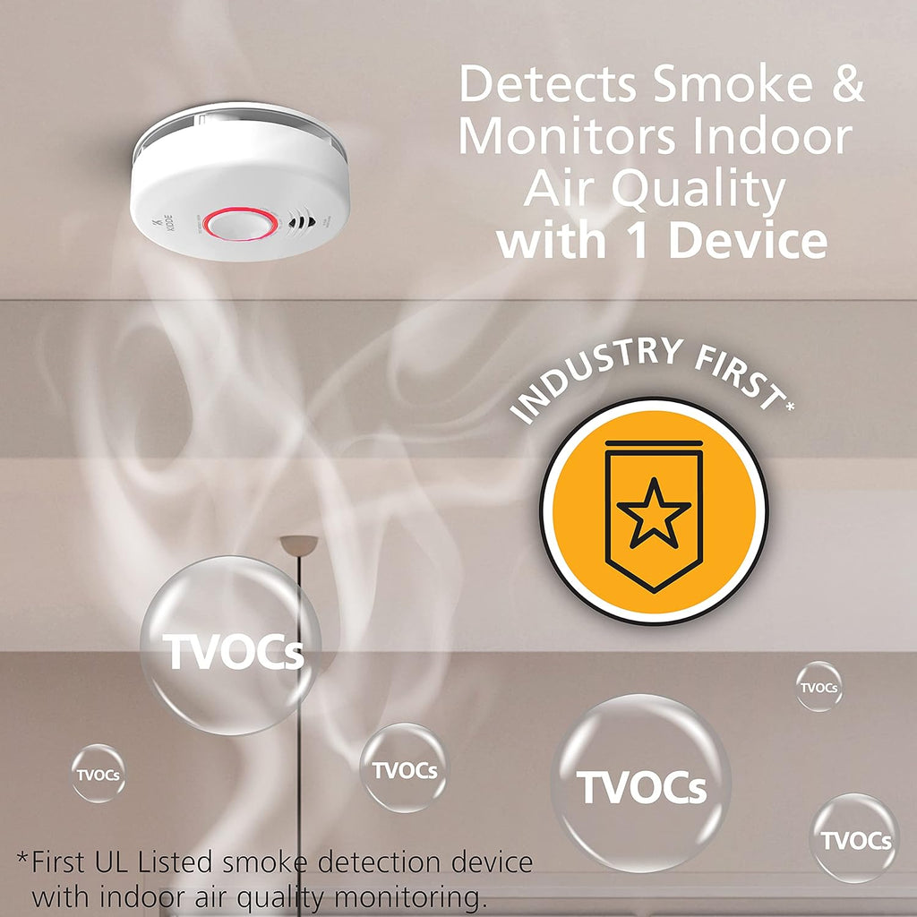 Smart Smoke Detector & Indoor Air Quality Monitor, WiFi, Alexa Compatible Device, Hardwired w/Battery Backup, Voice &
