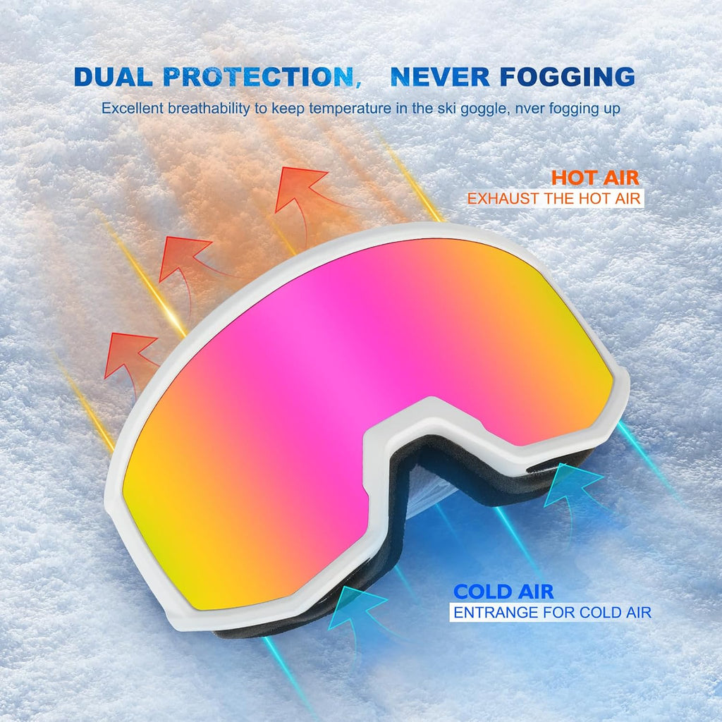 Ski/Snowboard Goggles, Anti-Fog Snow Goggles for Men & Women - Perfect for Skiing, Snowboarding & Winter Sports