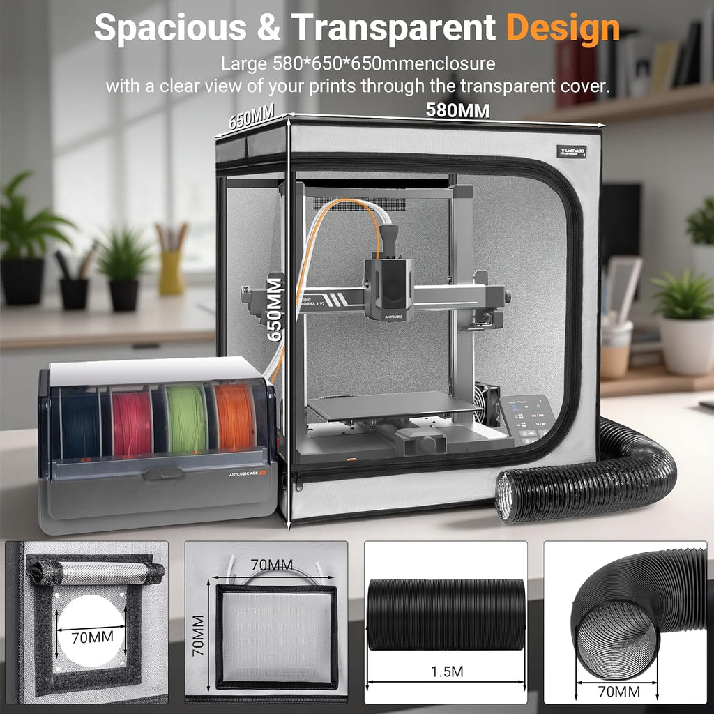 3D Printer Enclosure with Ventilation Kit for Anycubic Kobra 3/3 V2 Combo/Flashforge AD5X 3D Printers,Fireproof &