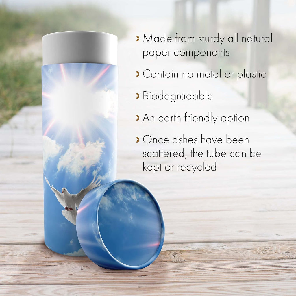 Holy Dove Scattering Tubes for Human Ashes TSA Approved Scattering Urn and Eco-Friendly Biodegradable Urns for Human