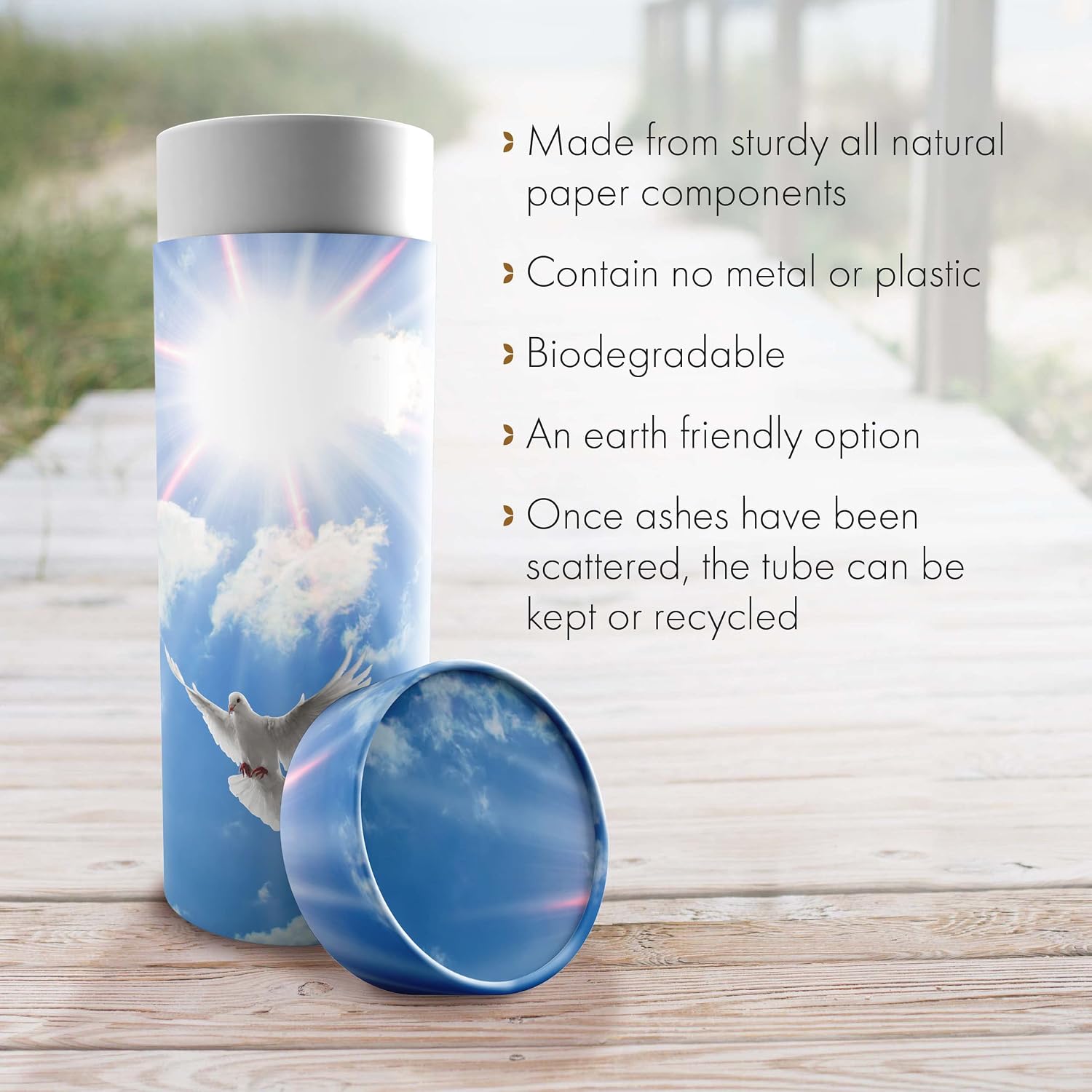 Holy Dove Scattering Tubes for Human Ashes TSA Approved Scattering Urn and Eco-Friendly Biodegradable Urns for Human