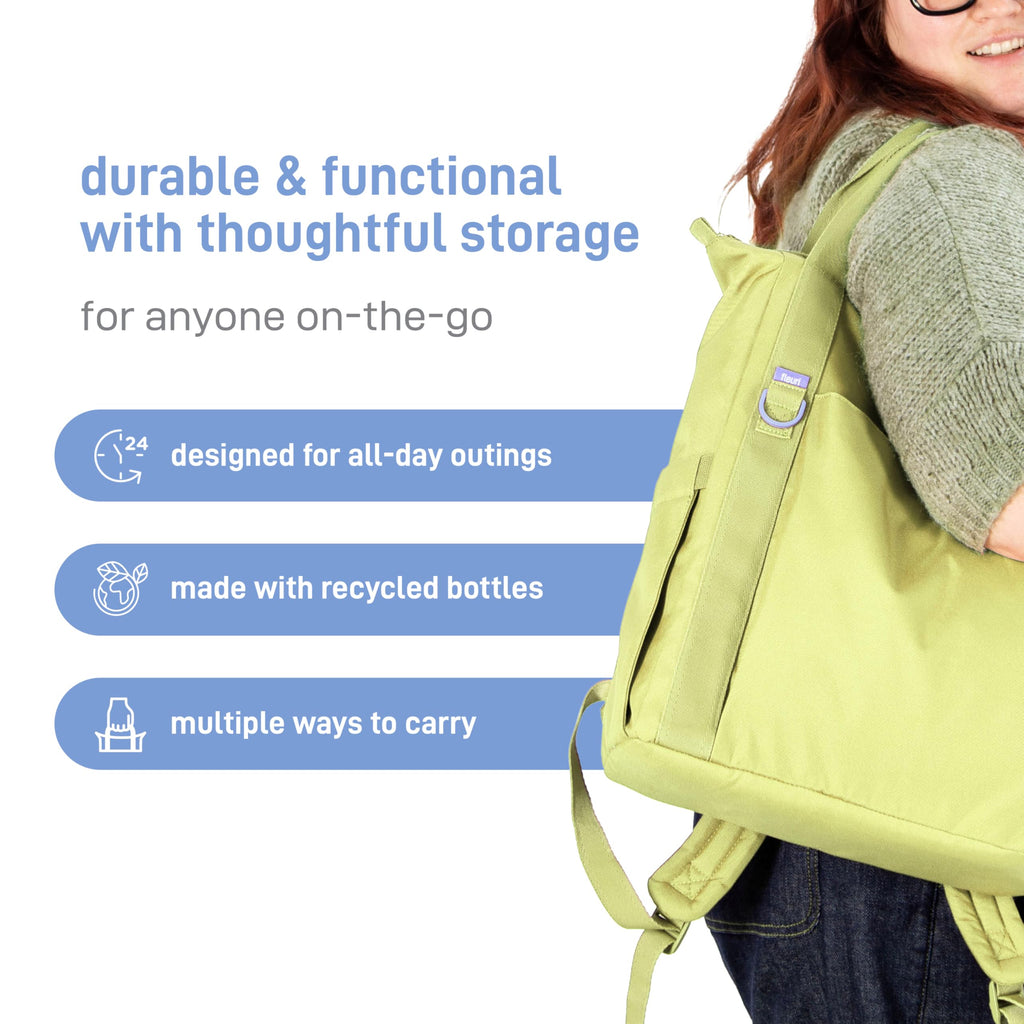 Fleuri All-Day Diaper Bag Backpack, Easy-Clean, Honeydew