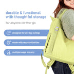 Fleuri All-Day Diaper Bag Backpack, Easy-Clean, Honeydew
