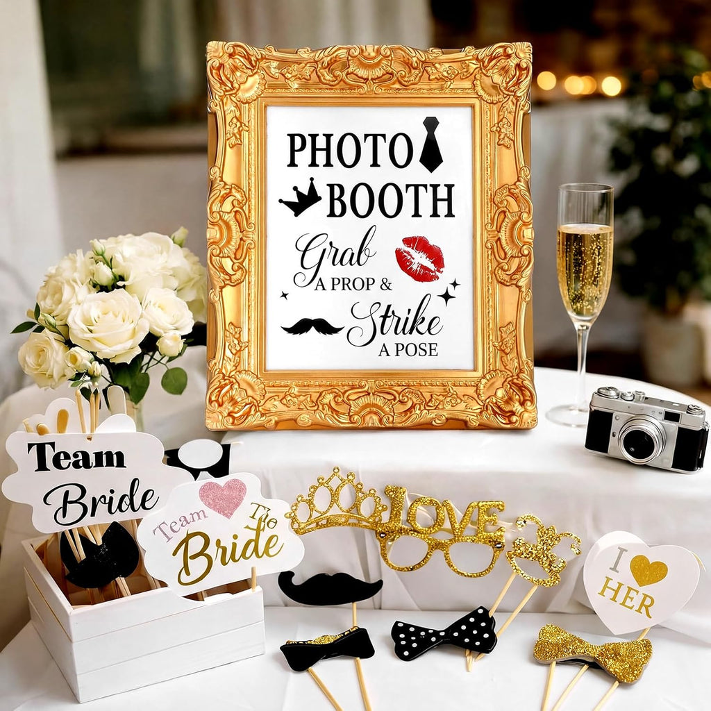 Vintage Wedding Photo Booth Sign Gold Frame Resin Stand Desktop
