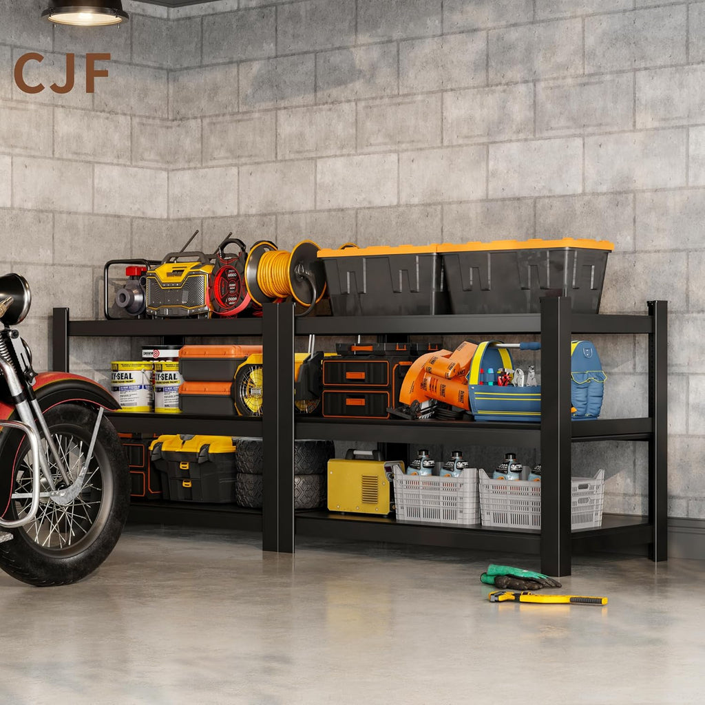 Metal Storage Shelves, 3-Tier Garage Shelving Unit, Heavy Duty Adjustable Metal Shelving for Garage, Basement