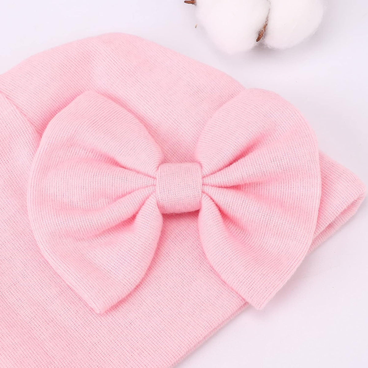BQUBO Newborn Baby Hats Mittens Set Cotton Hospital Hat Preemie Infant Bow Hats No Scratch Mittens for Baby Girls 0-6