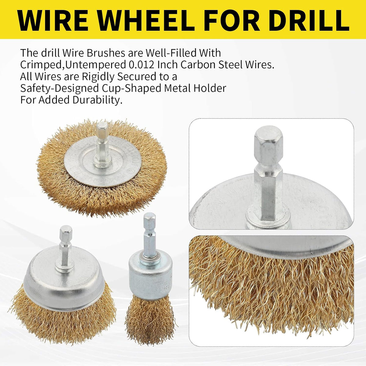 5 Pcs Wire Brush for Drill Set, Brass Wire Wheel for Drill, 1/4 Inch Hex Shank, Wire Brushes for Cleaning Rust for Drill