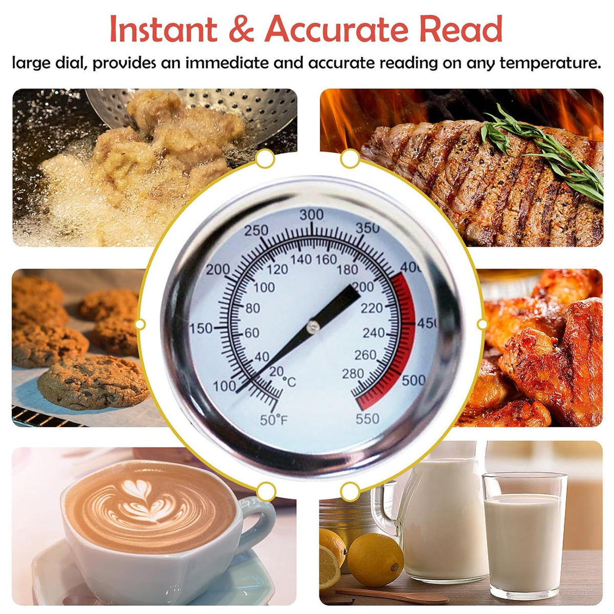 Candy Meat & Deep Fry Thermometer with Pot Clip, 15" Stainless Steel Probe