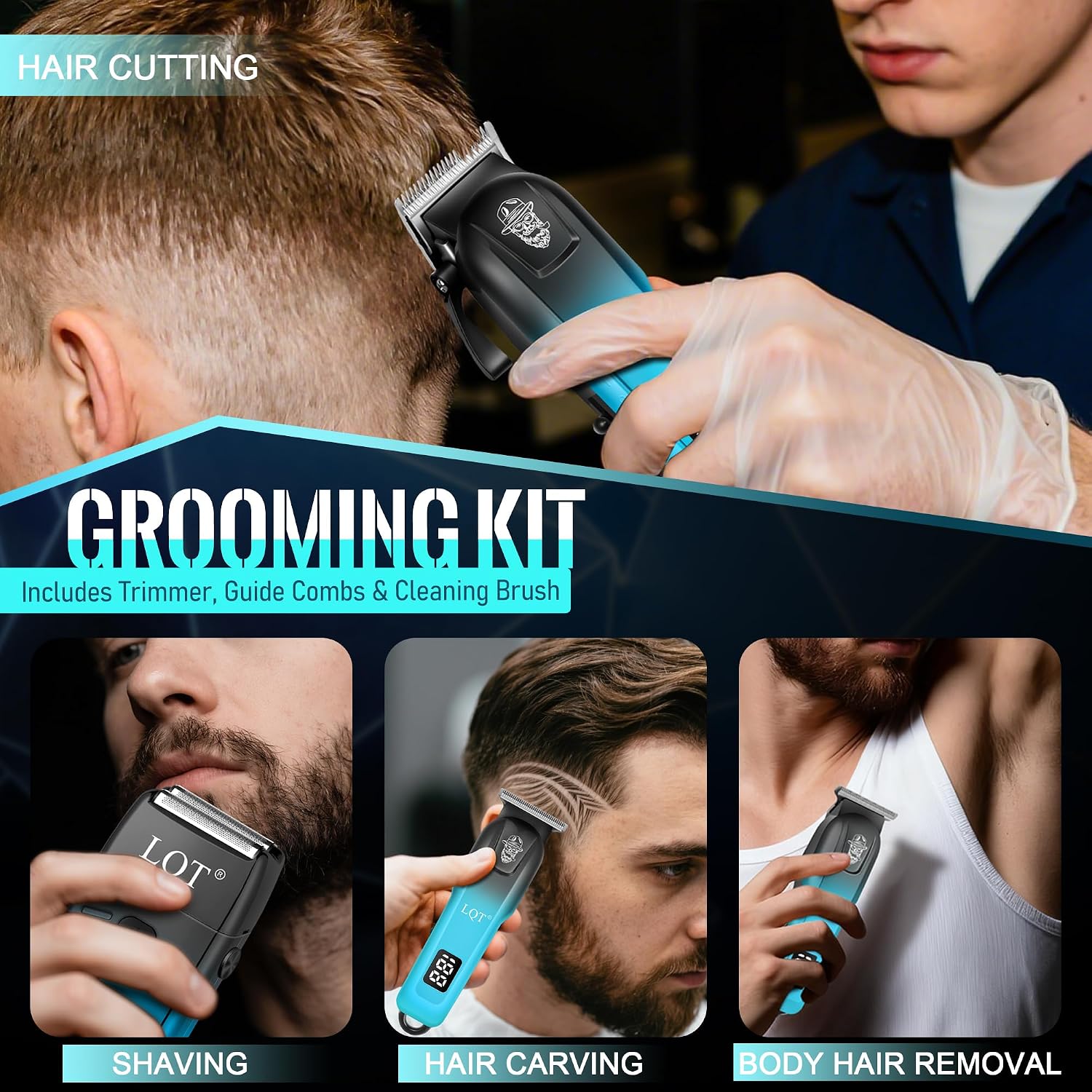 Professional Hair Clippers for Men, Cordless Barber Clippers with Precision Trimmer and Dual Foil Shaver,LED Display