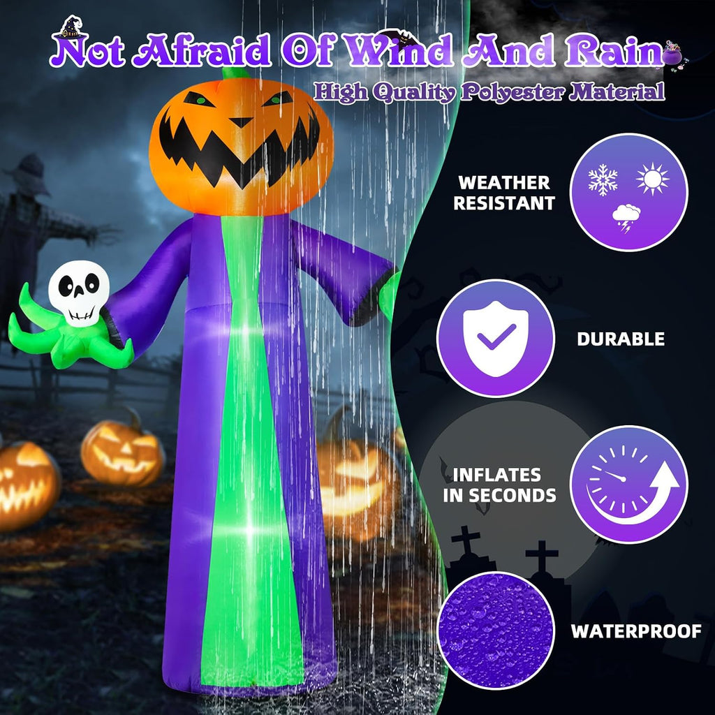 8FT Halloween Inflatables Outdoor Decorations, Inflatable Pumpkin Reaper Halloween Decorations Holds Skull Blow Up
