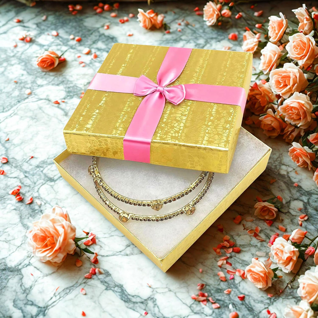 TheDisplayGuys 100 Cardboard Jewelry Gift Boxes with Inserts - Gold Foil