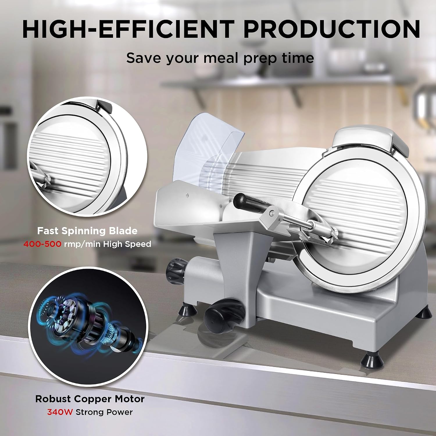 10" Commercial Meat Slicer, Electric Deli Slicer Built-in Sharpener