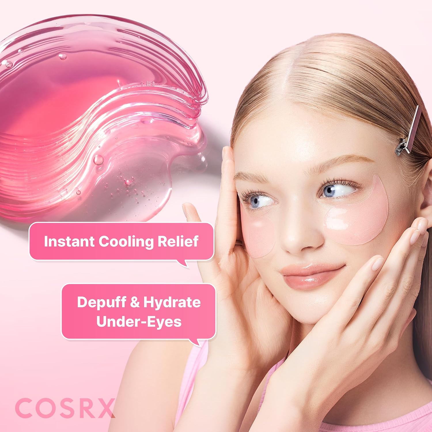 Pink Peptides Collagen Hydrogel Eye Patch for Puffy Eyes (60) | Cooling & Firming Under Eye Patches with 4-Peptide &
