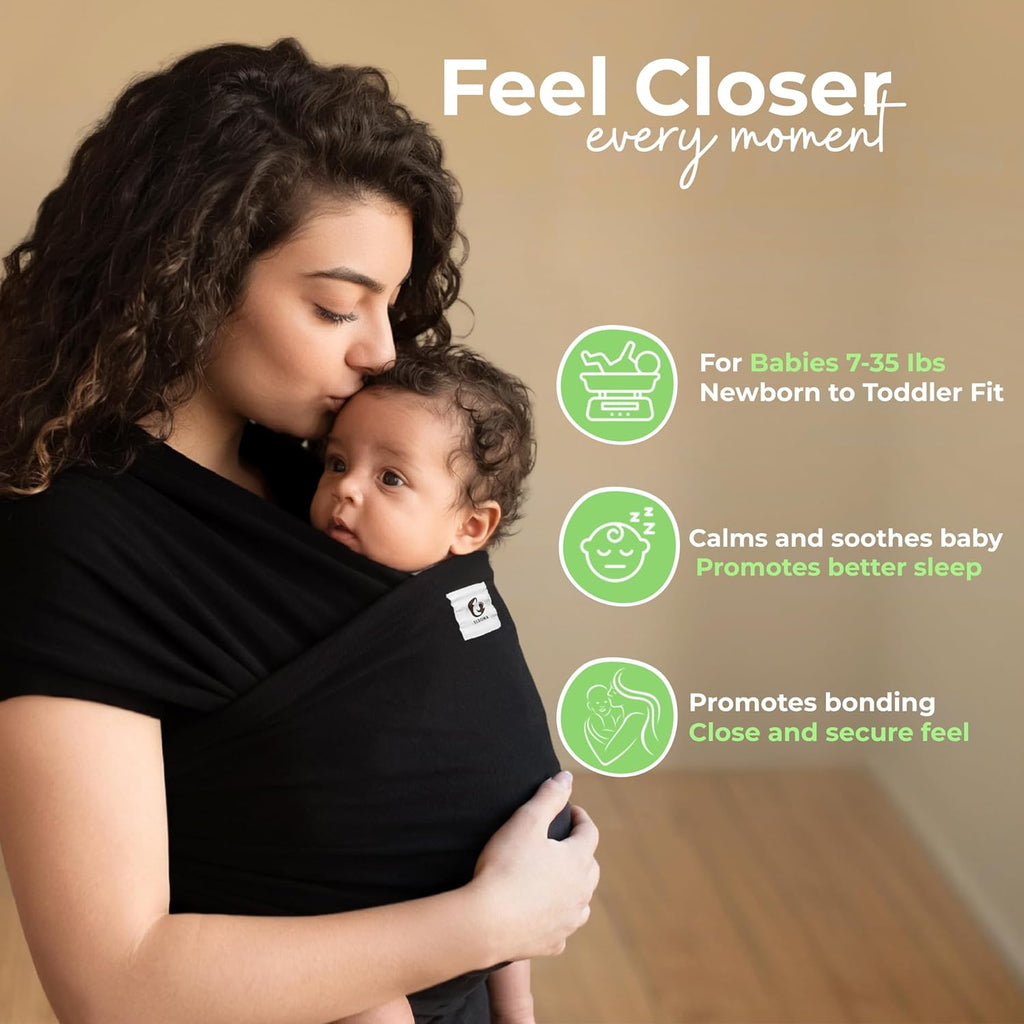 Black Baby Wrap Carrier - Lightweight, Breathable Baby Sling, Hands Free Baby Carrier Sling, Baby Carriers from