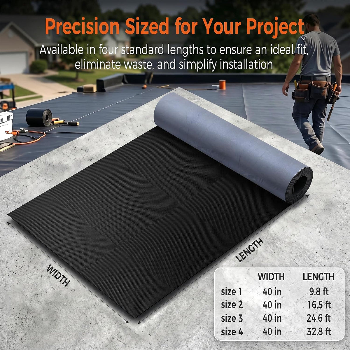 50mil EPDM Waterproofing Membrane for Roof Underlayment 16.5ft X 40in - Self-Adhesive Rubber Roofing Materials Heavy
