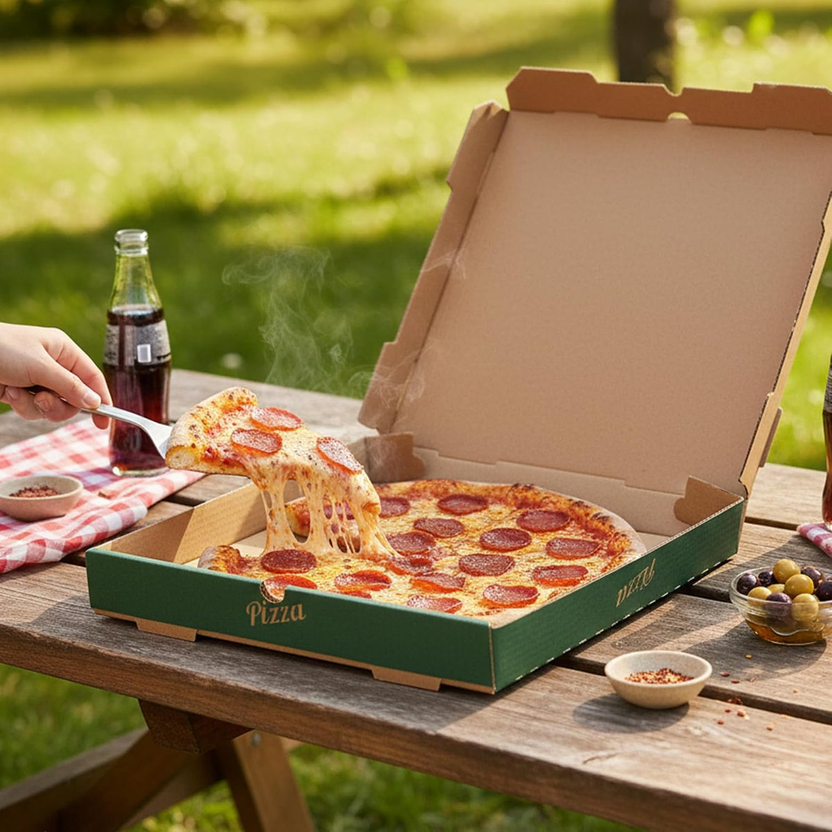 BULK Disposable Pizza Boxes 50 Pack | 12 Inch | Brown Kraft or White | E-Flute | Designed - Hot & Delicious