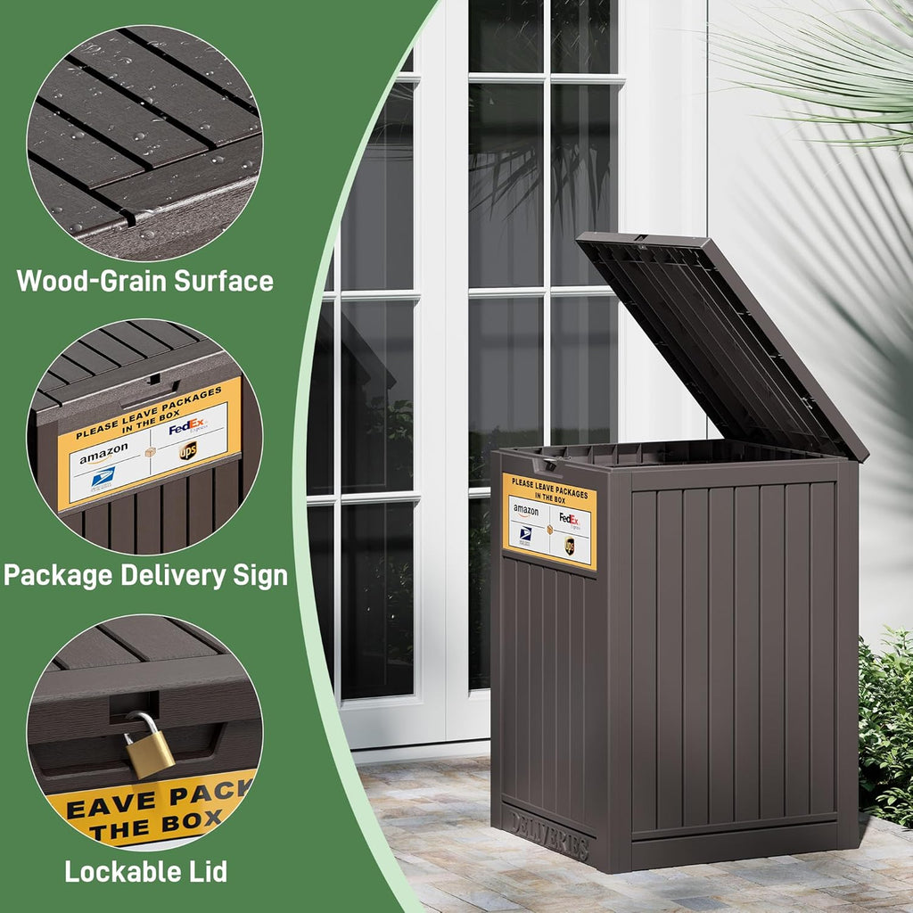 Package Delivery Box for Outside, Waterproof Outdoor Storage, Brown