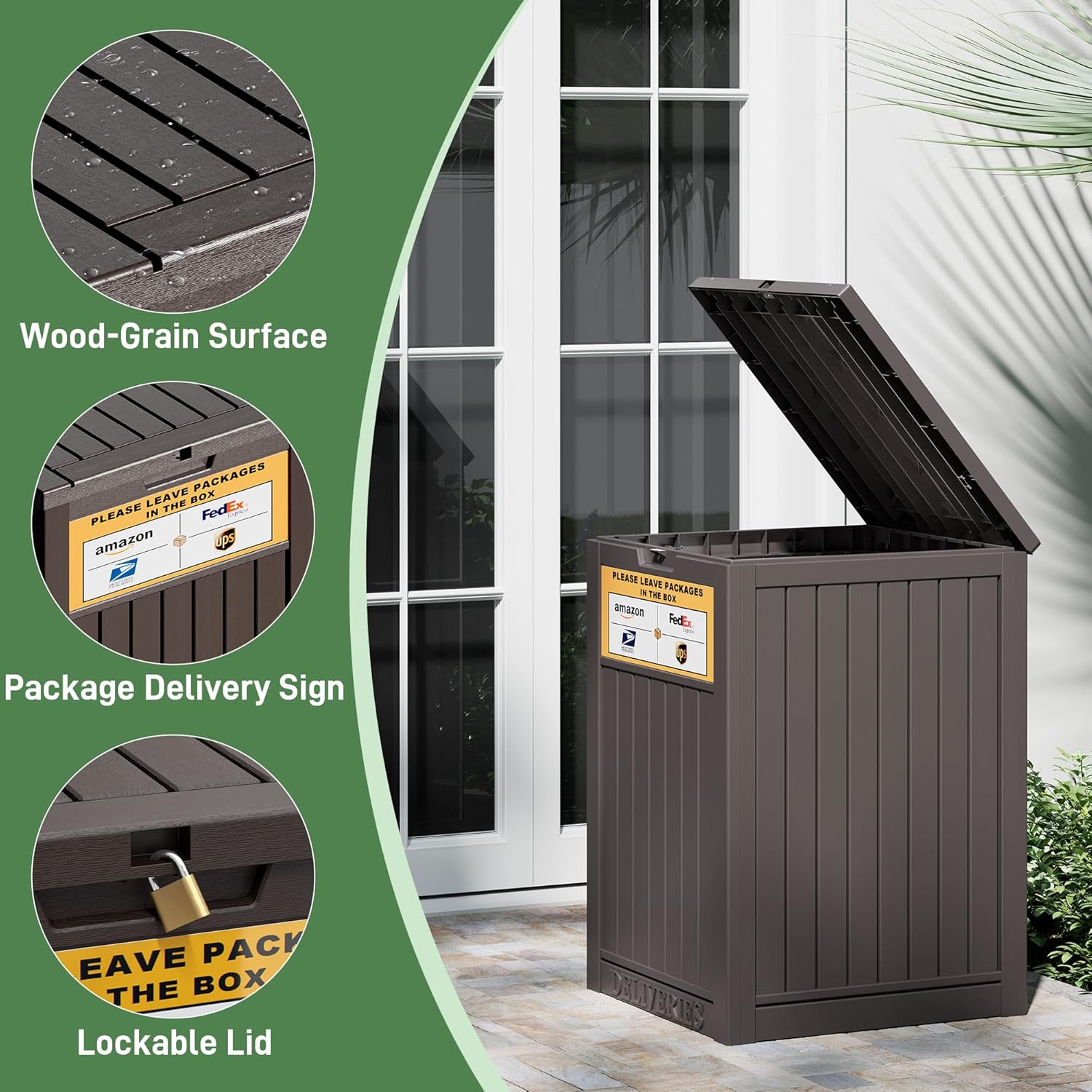 Package Delivery Box for Outside, Waterproof Outdoor Storage, Brown